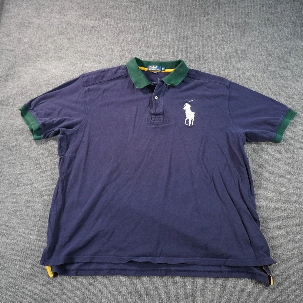 Polo Ralph Lauren Polo Shirt Mens 3XB Navy Blue Green Big Pony Short Sleeve
